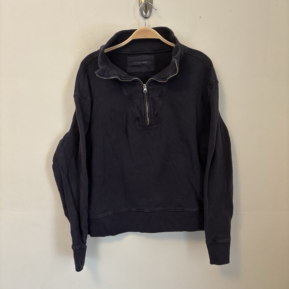 Nili Lotan Bentley Sweatshirt Black‎ Half Zip French 100% Cotton L - DESC